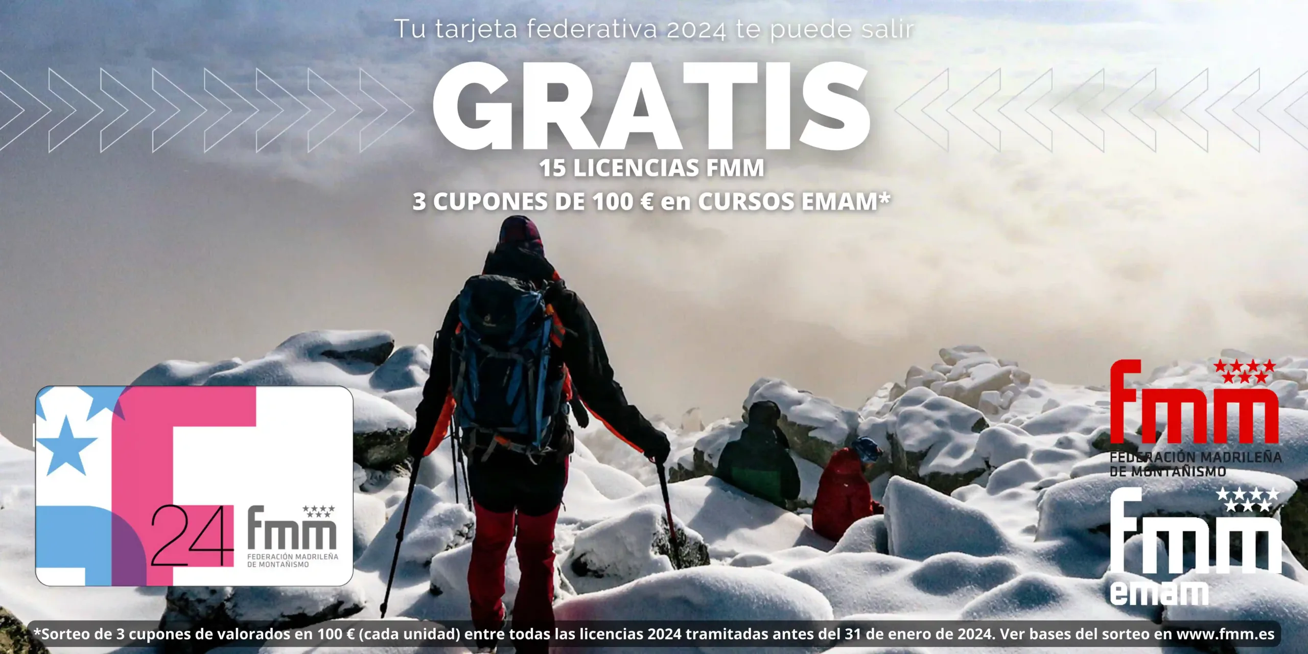 sorteo de licencias por la tarjeta federativa 2024 y cursos de emam de la federacion madrileña de montañismo